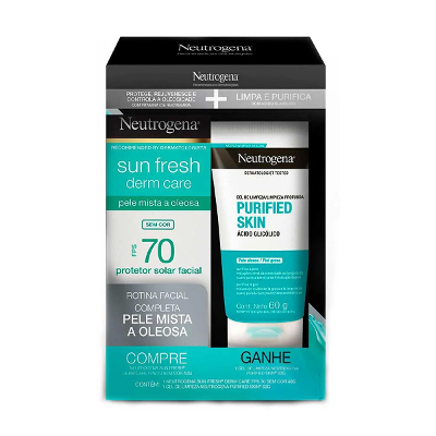 Kit Neutrogena Protetor Solar Sun Fresh FPS 70 Sem Cor 40g + Gel de Limpeza Purified Skin 60g