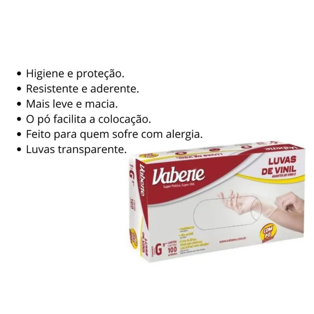 Luvas de Vinil Vabene com Pó Tam G  c/100 - 2