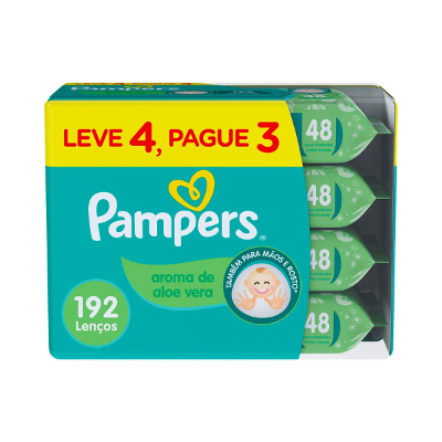Kit Lenço Umedecido Pampers Aroma de Aloe Vera Leve 4 Pague 3