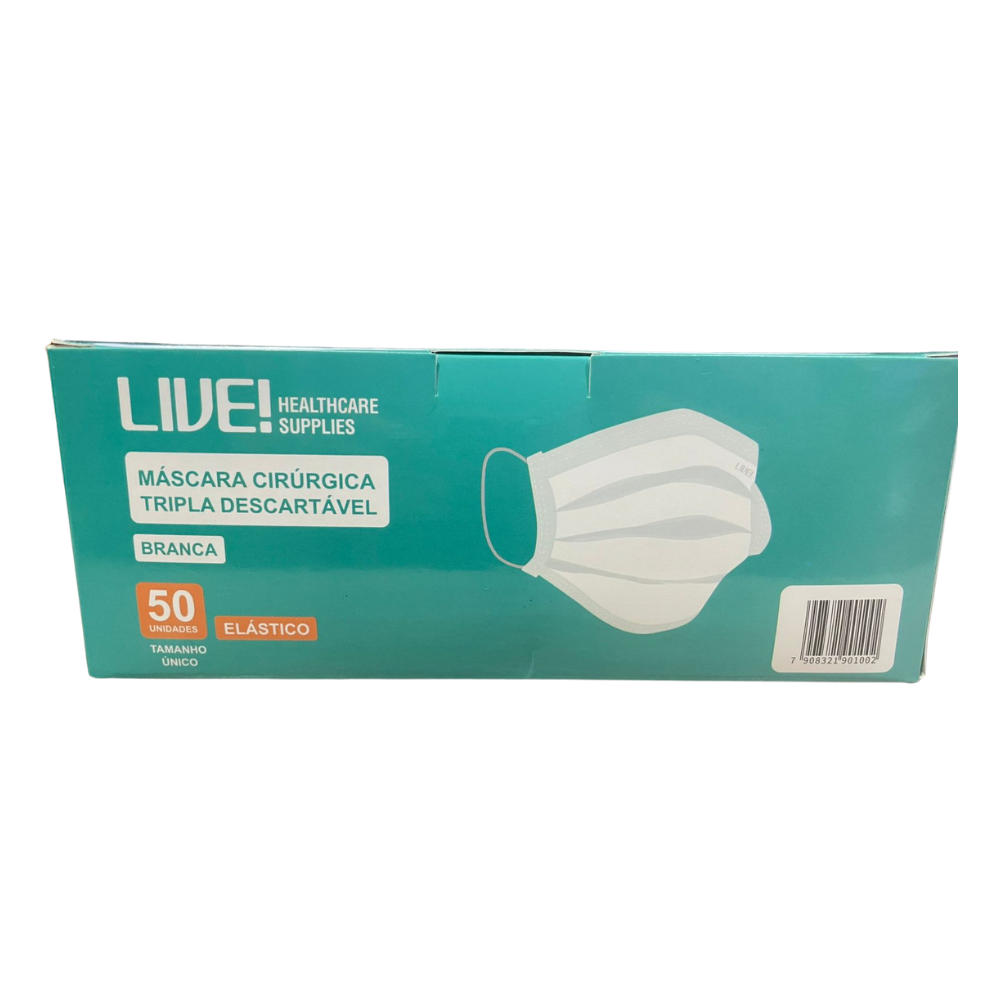 Máscara Tripla Descartável Branca LIVE 50 unidade - 3