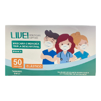 Máscara Tripla Descartável Branca LIVE 50 unidade - 1