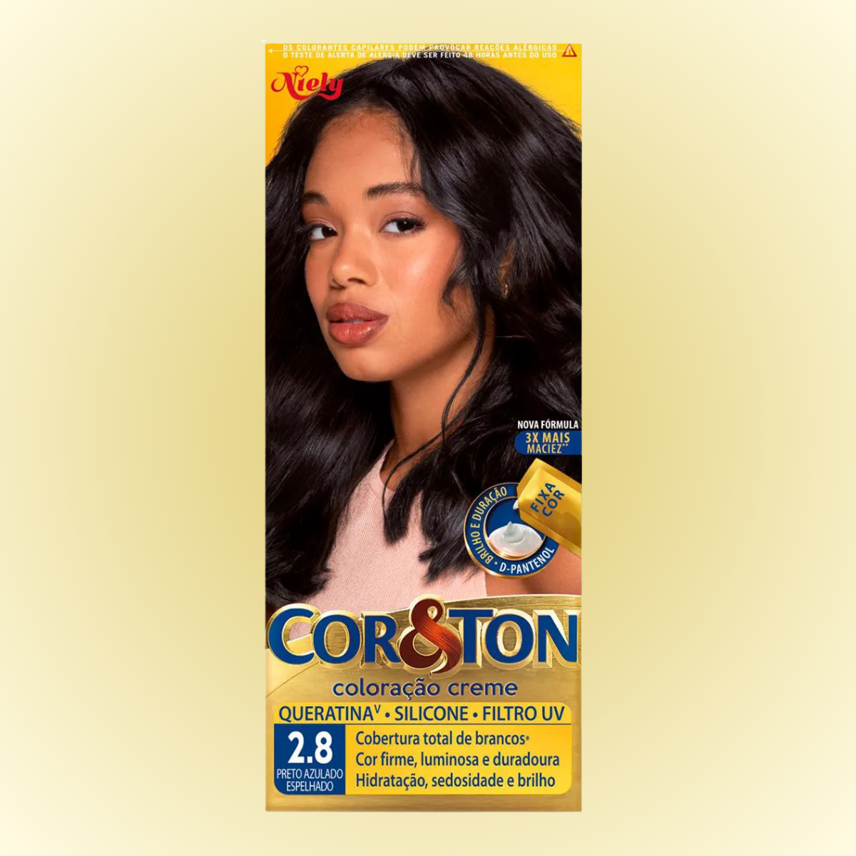 Tinta de Cabelo Permanente Cor&Ton Niely - 2.8 Preto Azulado Espelhado - 2