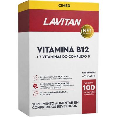 Lavitan Vitamina B12 + 7 Vitaminas Do Complexo B Completo Com B1 B2 B3 B5 B6 B7 B9 100 Comprimidos Suplemento Sem Sabor