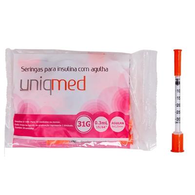 Seringa Insulina 0,3ml 6x0,25mm Polybag Com 10 Unidades Uniqmed
