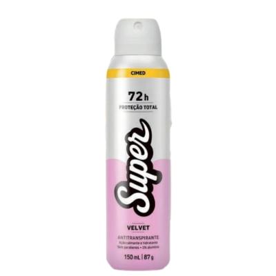 Desodorante Antitranspirante Super 72h Protecao Total Velvet Feminino Acao Calmante e Hidratacao 0% Aluminio Sem Parabenos 150ml Cimed