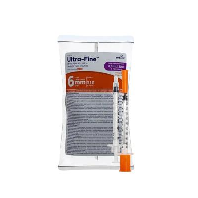 Seringa Para Insulina Ultrafine 6mm 0,3ml 30Ui Com 10 Unidades Embecta