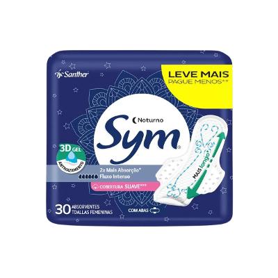 Absorvente Sym Noturno Fluxo Intenso Suave Com Abas 30 Unidades