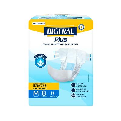 Fralda Bigfral Plus Adulto Tamanho M com 8 Unidades