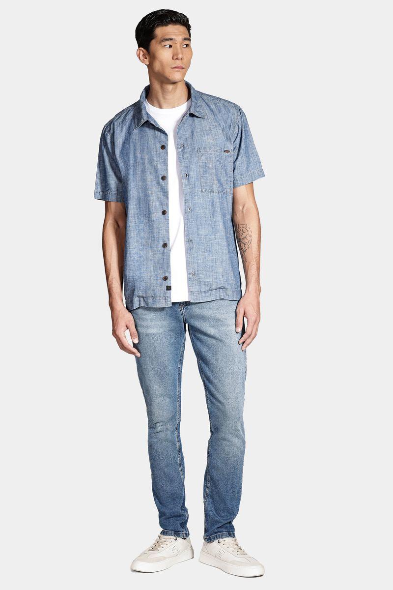 Camisa Aramis Manga Curta Regular Jeans em Liocel Azul Jeans - 2