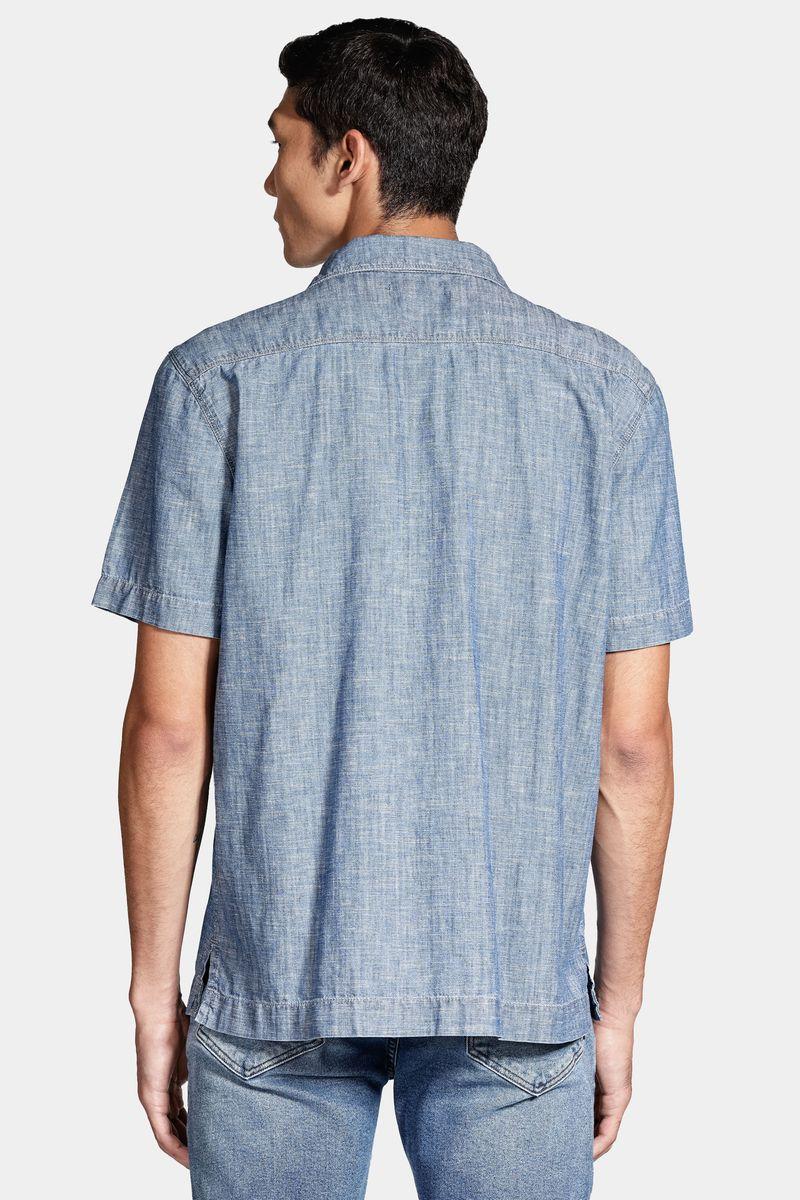 Camisa Aramis Manga Curta Regular Jeans em Liocel Azul Jeans - 4