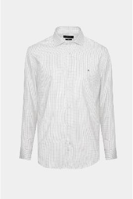 Camisa Aramis Slim Manga Longa Maquinetada Branco Com Caqui