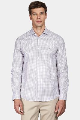 Camisa Aramis Slim Tricoline Stretch Xadrez Branco Com Vinho