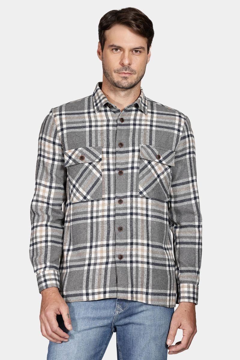 Camisa Aramis Overshirt Flanela Xadrez Cinza - 1