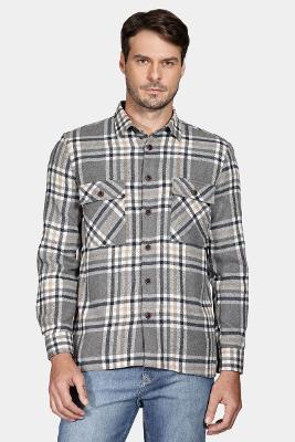Camisa Aramis Overshirt Flanela Xadrez Cinza