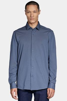 Camisa Aramis Manga Longa Slim Piquet Azul Escuro