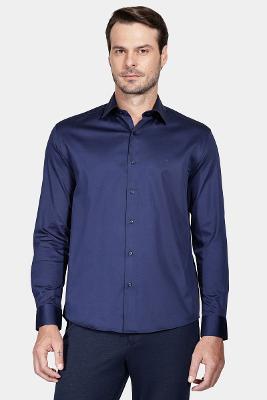 Camisa Aramis Manga Longa  Slim Cetim Com Elastano Marinho
