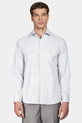 Camisa Aramis Social Regular Tricoline Maquinetada Cinza