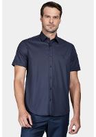 Camisa Aramis Slim Tricoline Stretch Liso Marinho - 1