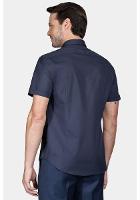 Camisa Aramis Slim Tricoline Stretch Liso Marinho