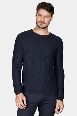 Tricot Aramis Manga Longa Jacquard Chevron Marinho