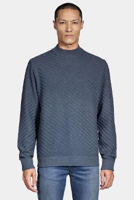 Tricot Aramis Manga Longa Gola Midi Listra Diagonal Azul