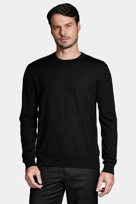 Tricot Aramis Manga Longa Gola Careca Lã Merino Preto