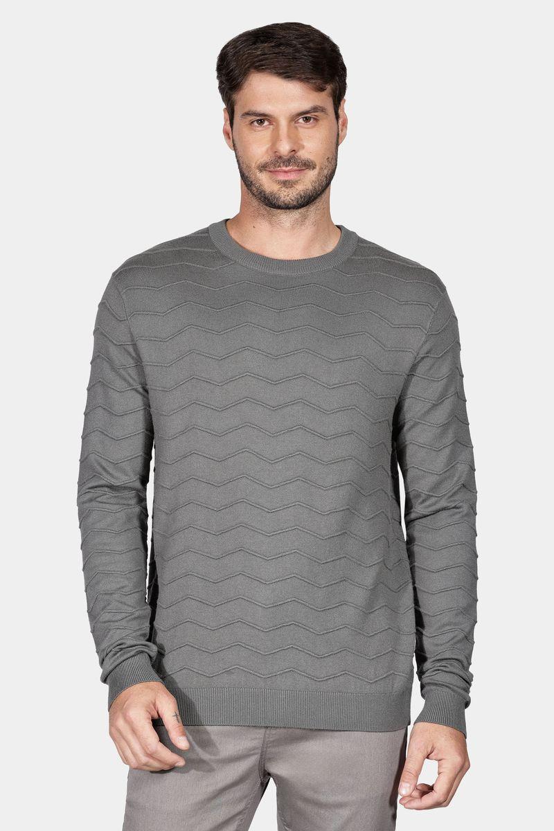 Tricot Aramis Manga Longa Jacquard Zigue Zague Grafite - 1