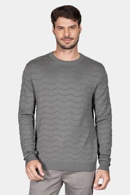 Tricot Aramis Manga Longa Jacquard Zigue Zague Grafite