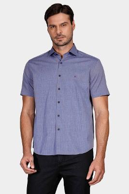 Camisa Regular Fil a Fil Azul Cobalto
