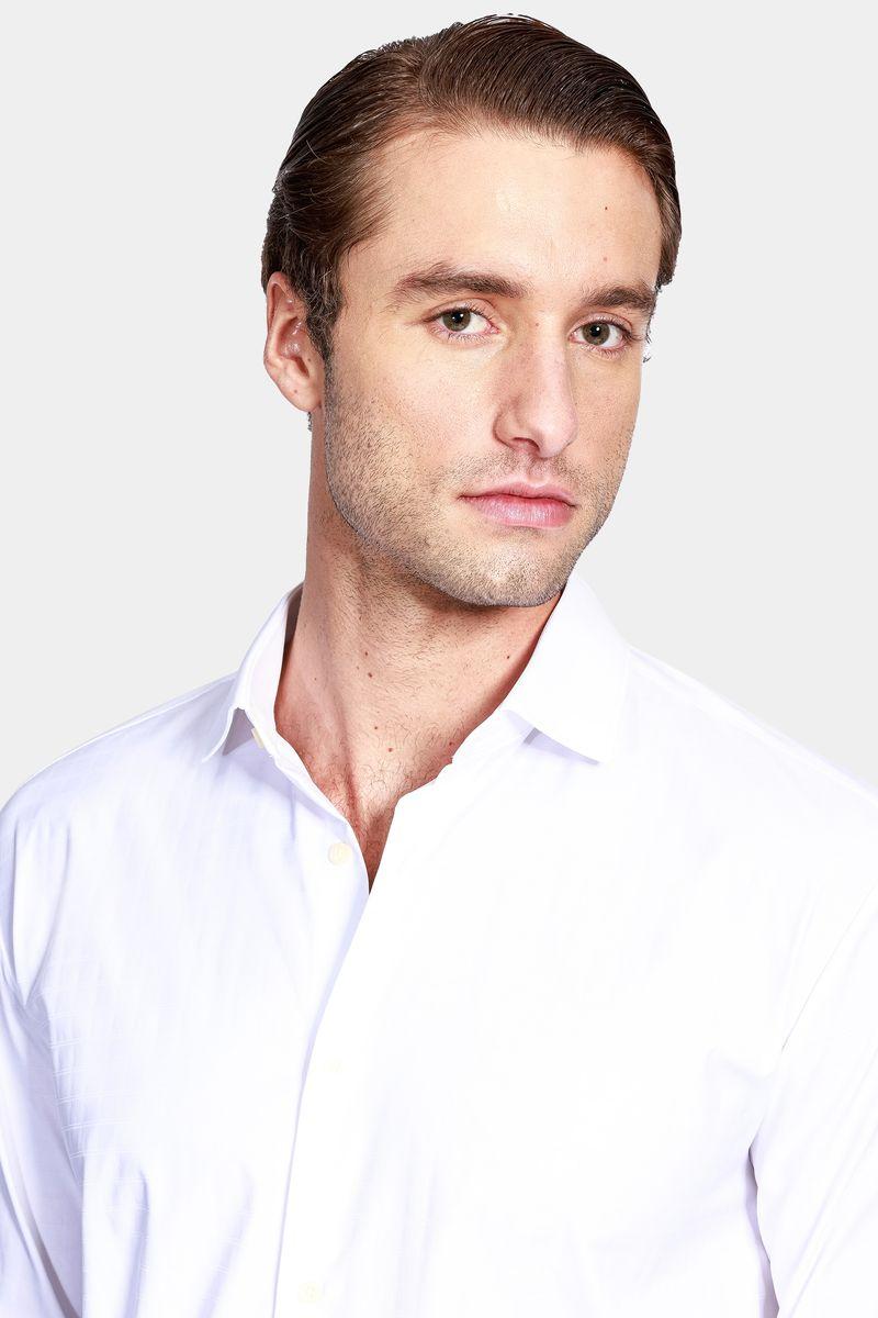 Camisa Manga Longa Cosmo Regular Tech Flex Xadrez Falso Liso Branco - 3