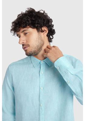 Camisa Aramis Manga Longa Slim Linho Irlandês Aqua 112
