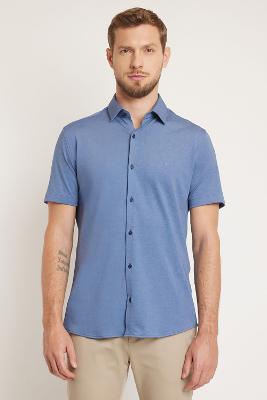 Camisa Slim Malha Mista Azul