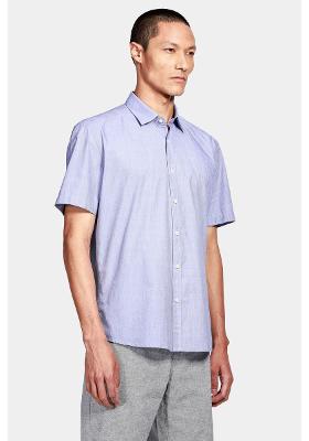 Camisa Aramis Manga Curta Slim Algodão Egípcio Azul