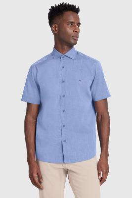 Camisa Regular Fil a Fil Azul
