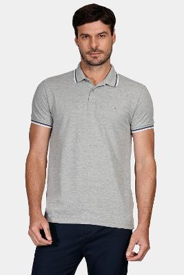 Polo Manga Curta Gola 2 Frisos Cinza Mescla