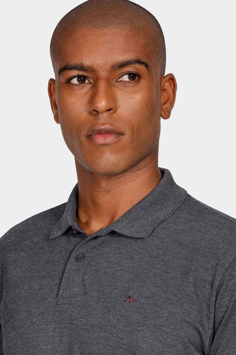 Polo Manga Curta Lisa Piquet Grafite Mescla - 3