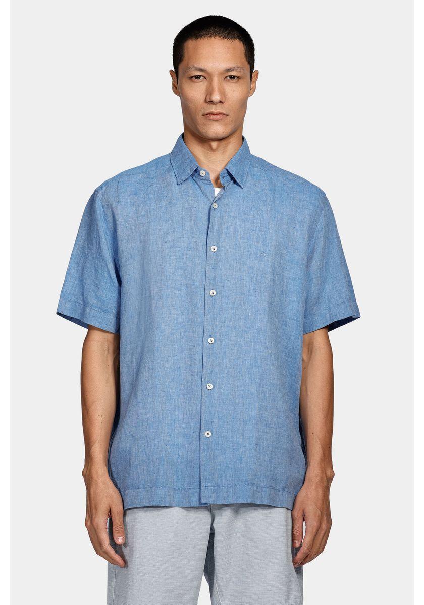 Camisa Aramis Manga Curta Regular Ampla Linho Algodão Azul - 1