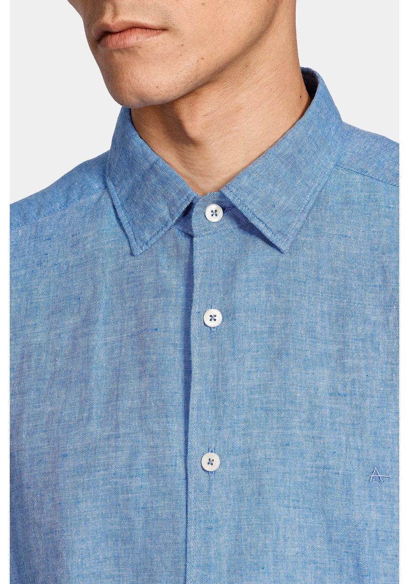 Camisa Aramis Manga Curta Regular Ampla Linho Algodão Azul - 3