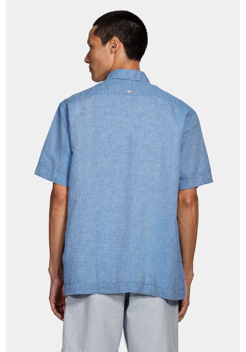 Camisa Aramis Manga Curta Regular Ampla Linho Algodão Azul - 4