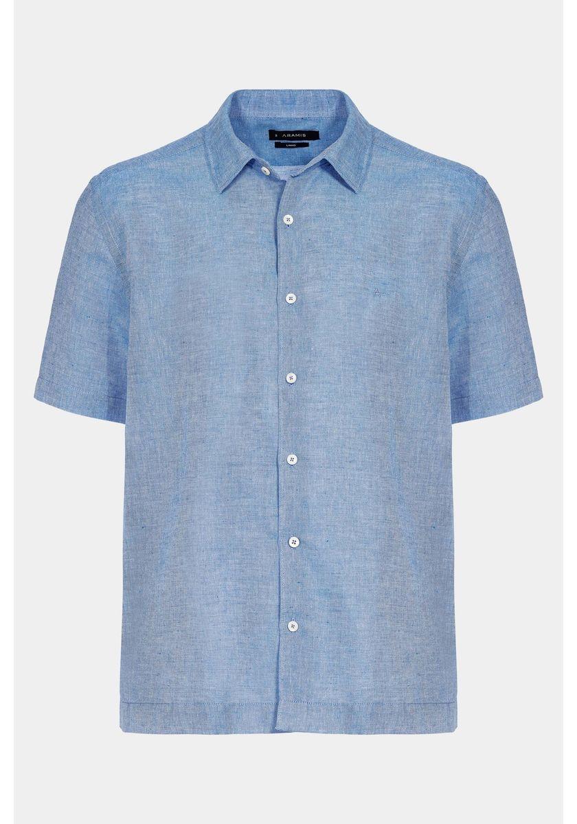 Camisa Aramis Manga Curta Regular Ampla Linho Algodão Azul - 6
