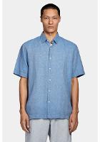 Camisa Aramis Manga Curta Regular Ampla Linho Algodão Azul - 1