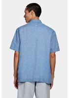 Camisa Aramis Manga Curta Regular Ampla Linho Algodão Azul