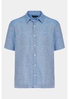 Camisa Aramis Manga Curta Regular Ampla Linho Algodão Azul - 6