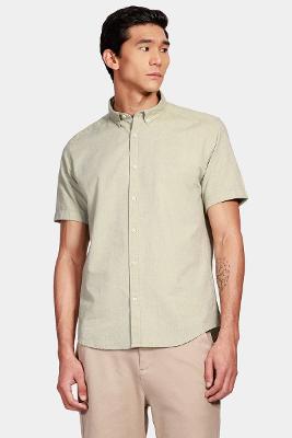 Camisa Manga Curta Move Slim Oxford Button-Down Verde Militar