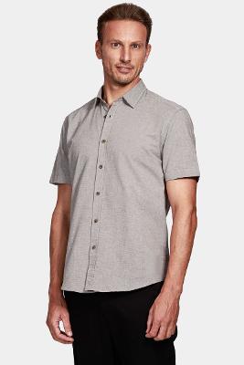 Camisa Manga Curta Move Slim em Maquineta de Algodão e Viscolinho Café