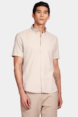Camisa Manga Curta Move Slim Oxford Button-Down Cáqui
