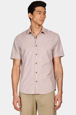 Camisa Manga Curta Move Slim em Maquineta de Algodão e Viscolinho Telha