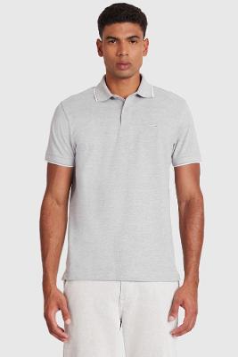 Polo Aramis Básica Gola 3 Frisos Cinza Mescla Com  Gelo