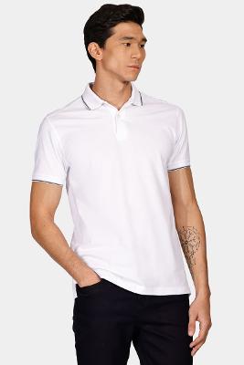 Polo Aramis Básica 4 Frisos Branco e Cinza