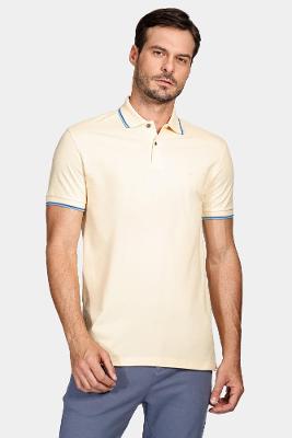 Polo Aramis Básica 4 Frisos Amarelo Dente Leão Com Cáqui